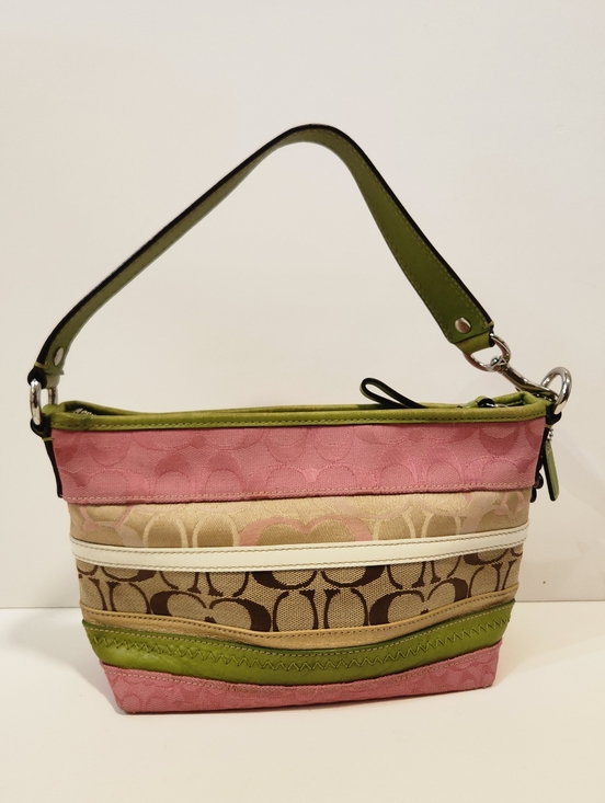 RARE Vtg Coach Mini Bleecker Pink Green Patchwork Bag F14725 + Flower Charm - Picture 4 of 16